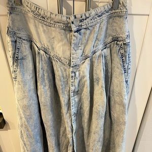 Pleated Denim Maxi Skirt